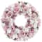 13.5" Pink & White Wooden Floral Spring Artificial Wreath with Berries